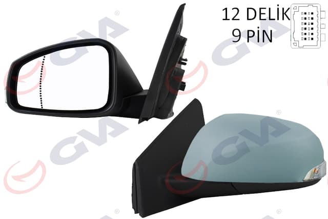 GVA DIŞ DİKİZ AYNASI SOL MEGANE-FLUENCE 08 ELEKTRİKLİ ISITMALI SİNYALLİ SENSÖRLÜ ISITMALI ASTARLI ASFERİK 9 FİŞ VM-6138EHPSAL OEM: 963020180R-963028938R - GVA 1011322 kodlu oto yedek parça