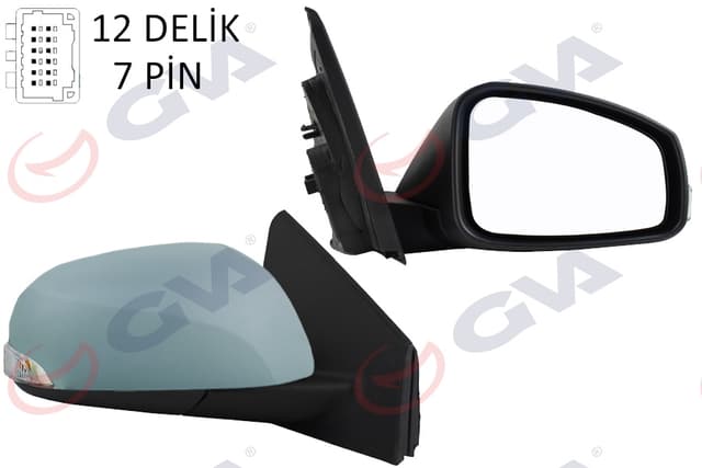 GVA DIŞ DİKİZ AYNASI SAĞ MEGANE-FLUENCE 08 ELEKTRİKLİ ISITMALI SİNYALLİ ASTARLI KONVEKS 7 FİŞ VM-6138EHPR OEM: 963010191R-963012395R - GVA 1011323 kodlu oto yedek parça