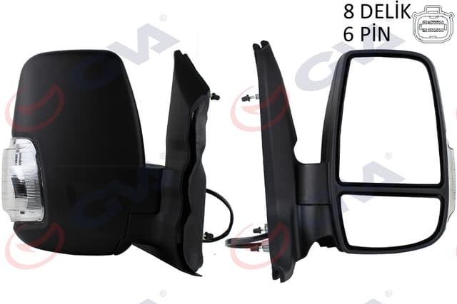 GVA DIŞ DİKİZ AYNASI SAĞ TRANSIT 14 ELEKTRİKLİ ISITMALI BEYAZ SİNYALLİ DESENLİ KONVEKS 6 FİŞ VM-6329EHR OEM: 1911125-BK3117682EA5JA - GVA 1032100 kodlu oto yedek parça