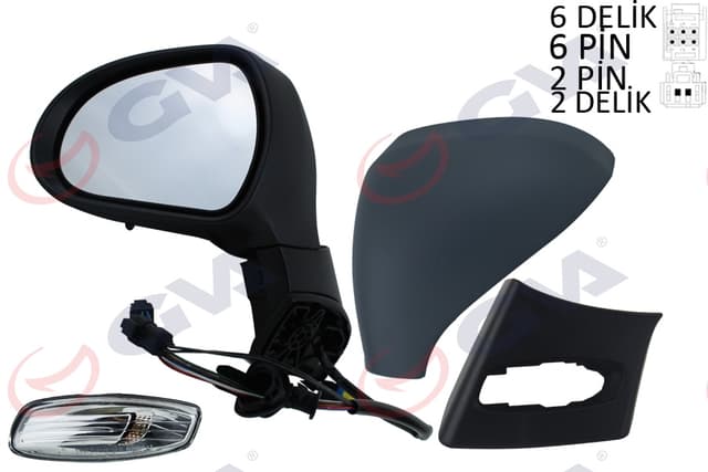 GVA DIŞ DİKİZ AYNASI SOL 308 07 ELEKTRİKLİ ISITMALI SİNYALLİ SENSÖRLÜ ASTARLI KONVENKS 6 FİŞ VM-6308EHPSR 8153.NE-8152F1-8151LX OEM: 8153.NE-8152F1-8151LX - GVA 1043351 kodlu oto yedek parça