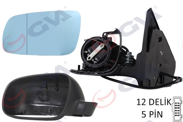 GVA DIŞ DİKİZ AYNASI SOL GOLF-BORA 98 ELEKTRİKLİ ISITMALI SİYAH ASTARLI MAVİ CAM BÜYÜK TİP 5 FİŞ VM-188AL OEM: 1J1857507D01C - GVA 1075228 kodlu oto yedek parça