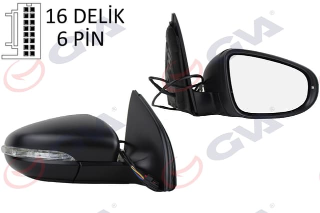 GVA DIŞ DİKİZ AYNASI SAĞ GOLF 09 ELEKTRİKLİ ISITMALI SİNYALLİ KONVEKS 6 FİŞ VM- 6197EHPR OEM: 5K0857508AD - GVA 1075245 kodlu oto yedek parça