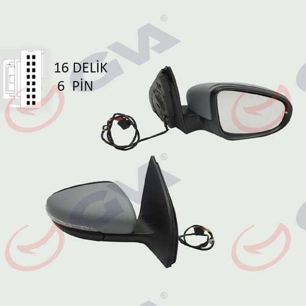 GVA DIŞ DİKİZ AYNASI SAĞ GOLF 09 ELEKTRİKLİ ISITMALI ASTARLI SİNYALLİ KONVEKS 6 FİŞ VM-6197EHPR OEM: 5K0857508AD - GVA 1075247 kodlu oto yedek parça