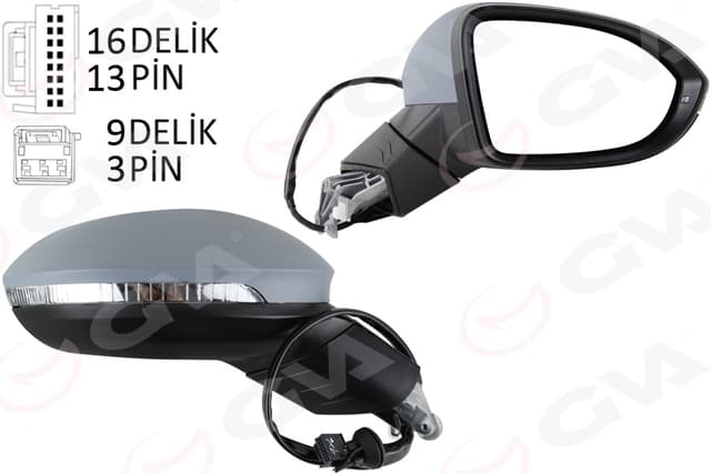 GVA DIŞ DİKİZ AYNASI SAĞ ELEKTRİKLİ ISITMALI SİNYALLİ ASTARLI HAFIZALI KÖR NOKTALI KONVEKS VW GOLF 20 OEM: 5H1857508B9B9-5H1857508AG-5H0857538 - GVA 1075280 kodlu oto yedek parça