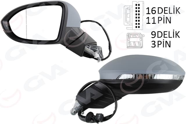 GVA DIŞ DİKİZ AYNASI SOL ELEKTRİKLİ ISITMALI SİNYALLİ ASTARLI HAFIZALI KÖR NOKTALI ASFERİK VW GOLF 20 OEM: 5H1857507A9B9-5H1857507AF-5H0857537 - GVA 1075281 kodlu oto yedek parça
