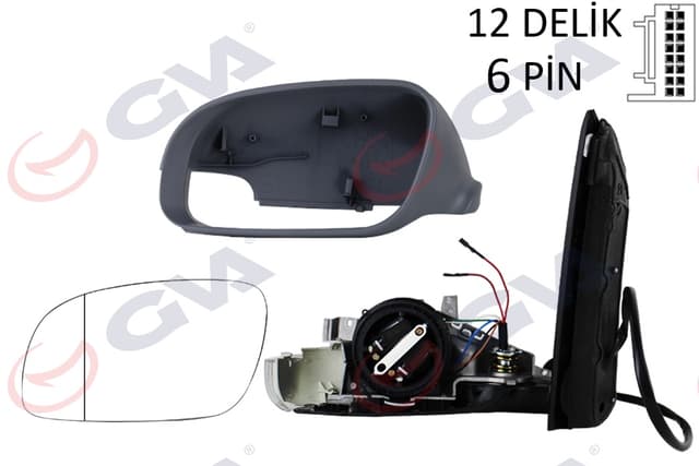 GVA DIŞ DİKİZ AYNASI SOL TOURAN 03 ELEKTRİKLİ ISITMALI SİNYALLİ ASTARLI ASFERİK 6 FİŞ VM-374EHPR 1T1857507F OEM: 1T1857507F - GVA 1075606 kodlu oto yedek parça