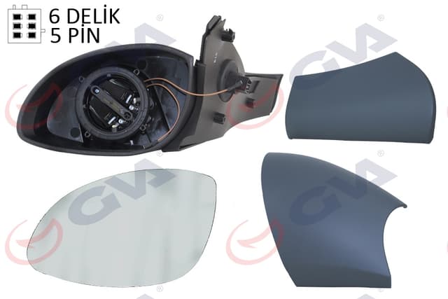 GVA DIŞ DİKİZ AYNASI SOL VECTRA B 96 ELEKTRİKLİ ISITMALI KONVEKS 5 FİŞ VM-166EHL 1428717 OEM: 6428015-1428657-1428819 - GVA 1090316 kodlu oto yedek parça