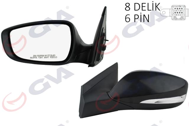 GVA DIŞ DİKİZ AYNASI SOL BLUE 12 ELEKTRİKLİ ISITMALI SİNYALLİ SİYAH KAPAK DÜZ CAM 6 FİŞ VM-6451NEHL 876104L020CA OEM: 876104L020CA - GVA 1091139 kodlu oto yedek parça
