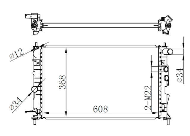 GVA MOTOR SU RADYATÖR VECTRA B AC KLİMASIZ MEK BRAZİNG 608x358x26 OEM: 1300159-1300180-1300185 - GVA 3190022 kodlu oto yedek parça