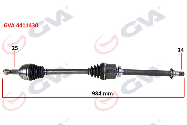 GVA KOMPLE AKS SAĞ RENAULT FLUENCE 09- MEGANE IV 1.5 DCİ 6 VİTES AUTO. 984mm OEM: 391009864R-391003813R - GVA 4411430 kodlu oto yedek parça