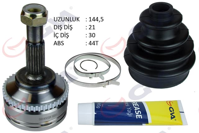 GVA AKS KAFASI DIŞ ÖN CLIO II 98-05 KANGOO 98-08 1.5 DCI ABS Lİ 44DİŞ 21x30x52.2 144.5mm OEM: 8200534635-8200571876-8200613822 - GVA 4414130K kodlu oto yedek parça