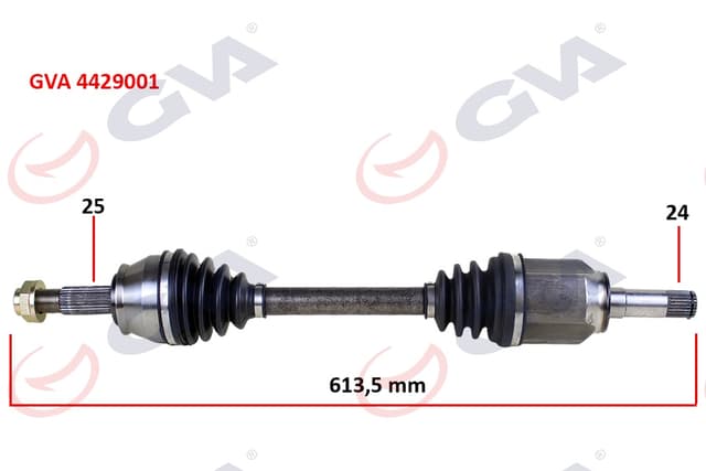 GVA KOMPLE AKS SOL DOBLO 1.9 JTD 01> DOBLO-ALBEA 1.3 MTJ 05> 613.5mm OEM: 46307674 - GVA 4429001 kodlu oto yedek parça