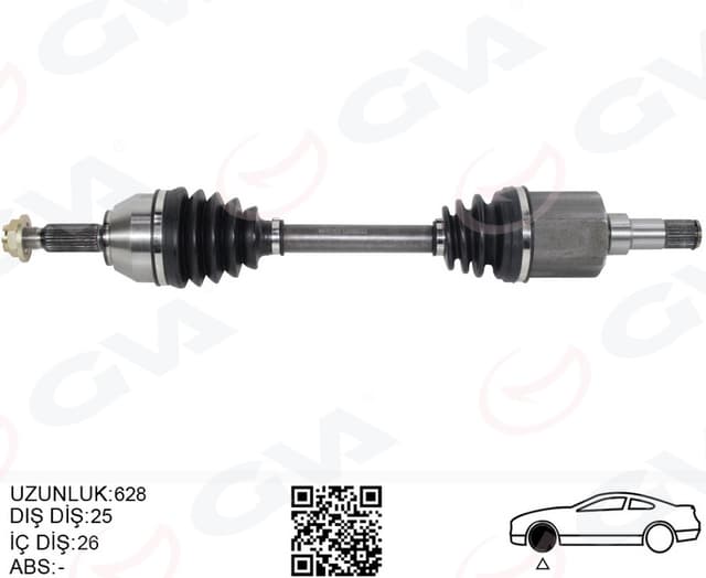 GVA ON AKS KOMPLE SOL TRANSIT CONNECT 1.8 TDCI 02 14 75 -90-110PS 628mm 2T143B437CD-9T163B437AA OEM: 2T143B437CD-9T163B437AA - GVA 4433103 kodlu oto yedek parça