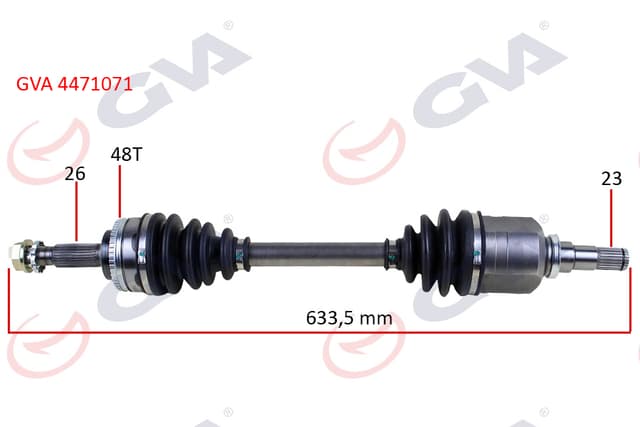 GVA KOMPLE AKS SOL TOYOTA COROLLA 1.4L 1.6L 4ZZ-FE 3ZZ-FE ZZE120 ZZE121 VVTi 02-06 ABS li 26x23 - ABS 48 diş komple boy 633.5mm 4342002270 OEM: 4342002270 - GVA 4471071 kodlu oto yedek parça