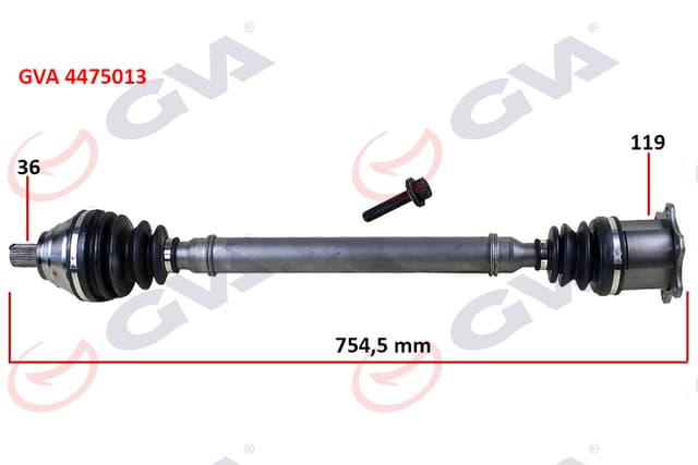 GVA KOMPLE AKS SAĞ CADDY-GOLF5-JETTA-PASSAT 1.9-2.0 TDİ 03-09 754.5mm OEM: 1K0407272EG-1K0407272DQ-1K0407272QF - GVA 4475013 kodlu oto yedek parça