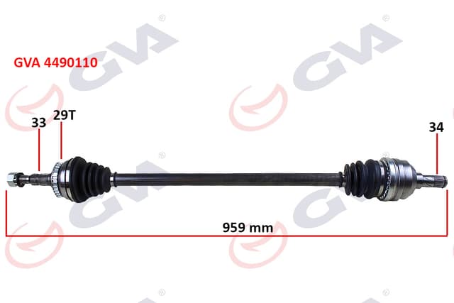 GVA KOMPLE AKS SAĞ VECTRA B 1.6İ-1.8İ-2.0İ 95-03 ABS Lİ 29 DİŞ 959mm OEM: 374249-374103-90496976 - GVA 4490110 kodlu oto yedek parça