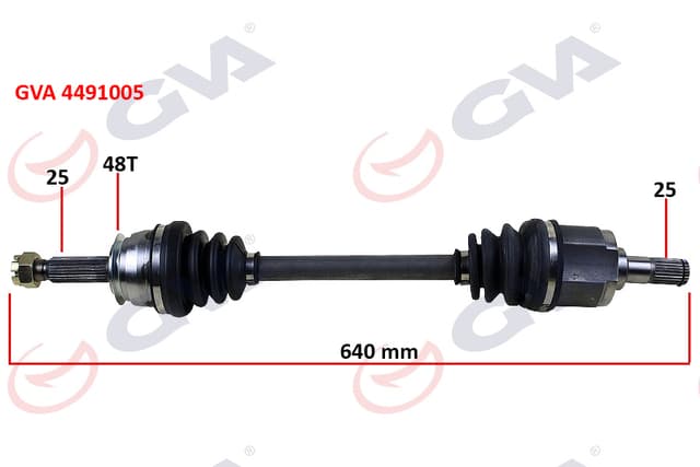 GVA KOMPLE AKS SOL HYUNDAI ACCENT ERA 1.4L 1.6L G4EE G4ED benzinli 06-10 ABS li 25x25 - ABS 48 diş komple boy 640mm 495001E000-495001E010 OEM: 495001E000-495001E010 - GVA 4491005 kodlu oto yedek parça