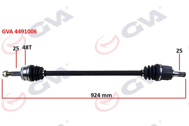 GVA KOMPLE AKS SAĞ HYUNDAI ACCENT ERA 1.4L 1.6L G4EE G4ED benzinli 06-10 ABS li 25x25 - ABS 48 diş komple boy 924mm 495001E050-495001E051 OEM: 495001E050-495001E051 - GVA 4491006 kodlu oto yedek parça