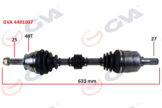 GVA KOMPLE AKS SOL HYUNDAI ACCENT ERA 1.5L D4FA CRDi 06-10 ABS li 25x27 - ABS 48 diş komple boy 633mm OEM: 495001E600-495001E610 - GVA 4491007 kodlu oto yedek parça