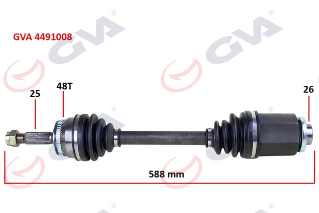 GVA KOMPLE AKS SAĞ HYUNDAI ACCENT ERA 1.5L D4FA CRDi 06-10 ABS li 25x26 - ABS 48 diş komple boy 588mm 495001E650-495001E660 OEM: 495001E650-495001E660 - GVA 4491008 kodlu oto yedek parça
