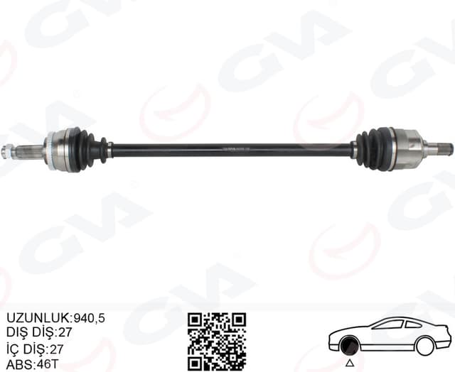 GVA KOMPLE AKS SAĞ HYUNDAI İ30 1.6L D4FB CRDi Dizel 07-11 ABS li 27x27 - ABS 46 diş komple boy 954mm 495002L210-495002L212 OEM: 495002L210-495002L212 - GVA 4491026 kodlu oto yedek parça