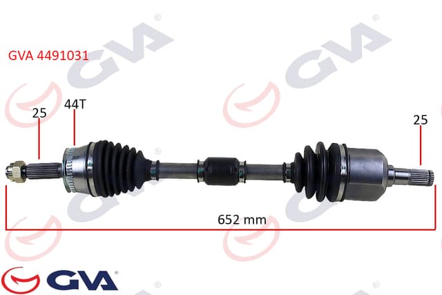 GVA KOMPLE AKS SOL HYUNDAI ELANTRA 1.6L G4ED Benzinli 16v Otomatik vites 01-06 ABS li 25x25 - ABS 44 diş komple boy 654mm 495012D112-495012D113 OEM: 495012D112-495012D113 - GVA 4491031 kodlu oto yedek parça