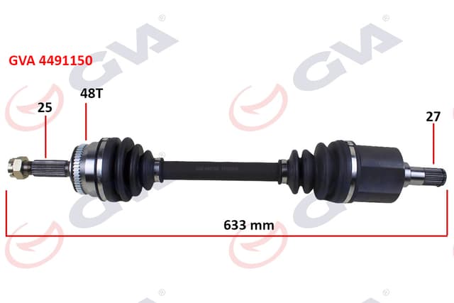 GVA KOMPLE AKS SOL GETZ 1.5 CRDİ 03-09 ABS Lİ 48DİŞ 633mm OEM: 495001C550-495001C460 - GVA 4491150 kodlu oto yedek parça