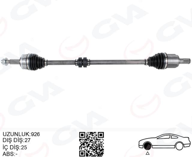 GVA KOMPLE AKS SAĞ HYUNDAI BAYON 1.0L 1.4L G3LE G4LC 21- 25x27 komple boy 926mm OEM: 49501Q0200 - GVA 4491154 kodlu oto yedek parça