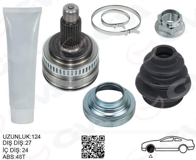 GVA AKS KAFASI DIŞ SAĞ/SOLL BMW E36 E46 TEKERLEK TARAFI UZUNLUK 124MM OEM: 33211229587-33211227032-33211227606 - GVA 4499010K kodlu oto yedek parça