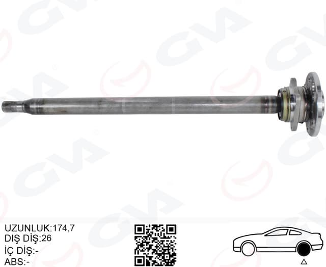 GVA AKS MILI ARKA SAG INCE UZUN 893mm MERCEDES SPRINTER B906 . VW CRAFTER 30-35-50 Z:26-29 PORYALI OEM: A9063503810-2E0501172D - GVA 4499156 kodlu oto yedek parça