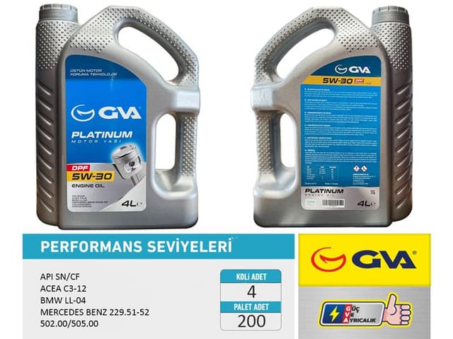 GVA MOTOR YAĞI 5W30 4 LT PLATINUM PARTİKÜLLÜ-DPF TAM SENTETİK API SN/CF 5W30-93165556-7711943761 OEM: 5W30-93165556-7711943761 - GVA 9920152 kodlu oto yedek parça