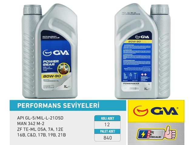 GVA ŞANZIMAN YAĞI 80W90 1 LT API GL-5 OEM: 80W90 - GVA 9920750 kodlu oto yedek parça