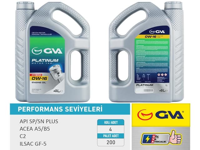 GVA MOTOR YAĞI 4 LT 0W16 TAM SENTETİK API SP / SN-PLUS ILSAC GF-6B HIBRIT ARAÇLAR İÇİN  - GVA 9920854 kodlu oto yedek parça