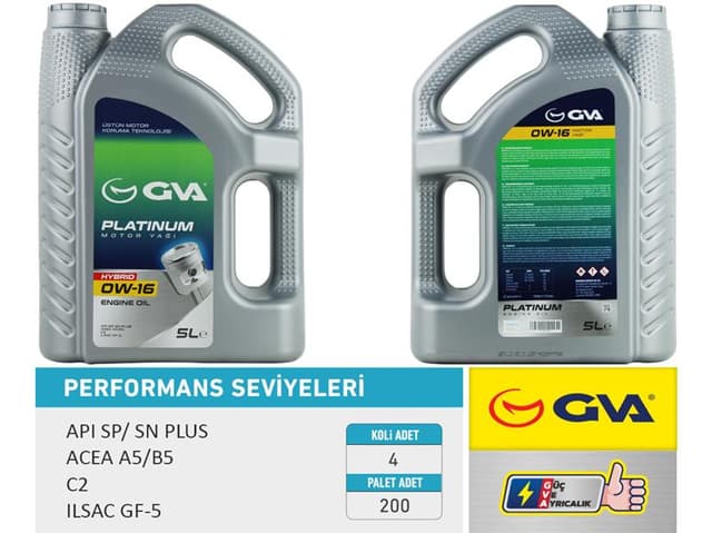 GVA MOTOR YAĞI 5 LT 0W16 TAM SENTETİK API SP / SN-PLUS ILSAC GF-6B HIBRIT ARACLAR ICIN  - GVA 9920855 kodlu oto yedek parça