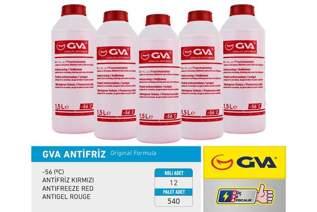 GVA ANTİFRİZ 1.5 LT -56 C KIRMIZI LONG LİFE Koli 12 Ad ORGANIK  - GVA 9930132 kodlu oto yedek parça
