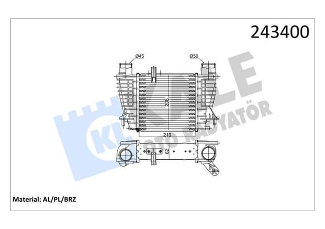 KALE TURBO RADYATÖRÜ INTERCOOLER CLIO III 1.5 DCI AL PL AL PL SİSTEM 8200754610 OEM: 8200754610 - KALE 050CAC020 kodlu oto yedek parça