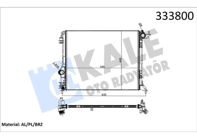 KALE MOTOR SU RADYATÖRÜ GRAND SCENIC IV 15 MEGANE IV 15 SCENIC IV 15 1.2 TCE 1.3 TCE 1.5dCi 539x446x27 214105169R OEM: 214105169R - KALE 0520251AB kodlu oto yedek parça