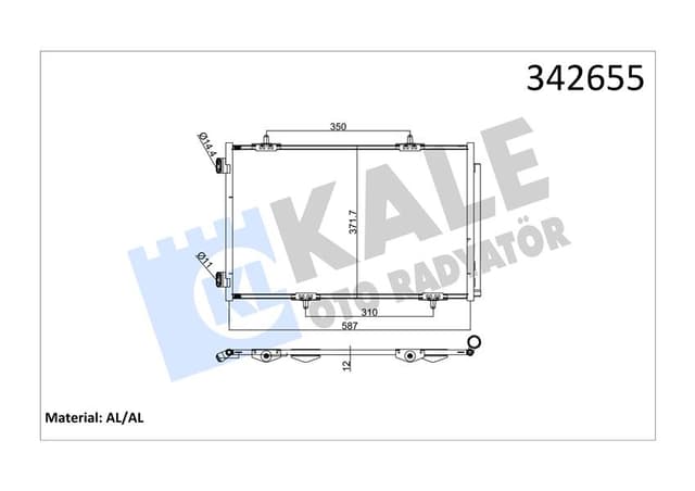 KALE KLİMA KONDENSERİ P301-CITROEN C-ELYSEE 1.2 VTi-1.6 VTi-1.6 HDİ 11/12 587X367X16 9674994280 OEM: 9674994280 - KALE 342655 kodlu oto yedek parça