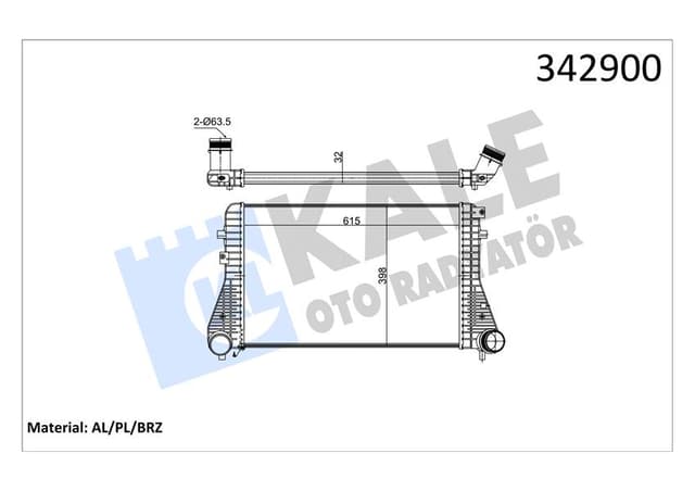 KALE TURBO RADYATÖRÜ INTERCOOLER PASSAT-TIGUAN-SHARAN-ALHAMBRA 2.0TDI 08 615X398X32 AL-PL-BRZ 3C0145805AN-3C0145805AK-3C0145805AM OEM: 3C0145805AN-3C0145805AK-3C0145805AM - KALE 342900 kodlu oto yedek parça