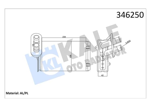 KALE KALORİFER RADYATÖRÜ A3-CADDY-GOLF-JETTA-POLO-IBIZA-CORDOBA-OCTAVIA-1.4-1.6-1.8-1.9TDI-2.0 234x156 191819031E-1H1819031B-191819031 OEM: 191819031E-1H1819031B-191819031 - KALE 346250 kodlu oto yedek parça