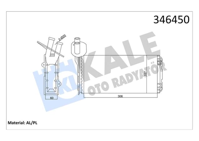 KALE KALORİFER RADYATÖRÜ VW TRANSPORTER T4 1.9D-TD-2.0D-2.4D-2.5D-TD ARKA 306x157x42 AC /- 701819031A-701819031B OEM: 701819031A-701819031B - KALE 346450 kodlu oto yedek parça