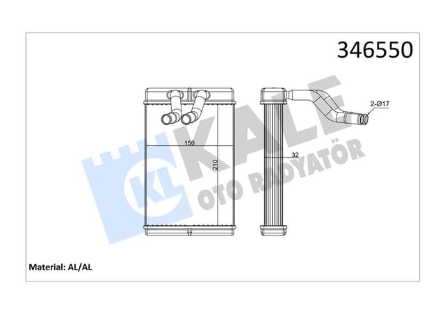 KALE KALORİFER RADYATÖRÜ HYUNDAI H-1. STAREX 2.5L D4CB D4BH 01- - ALEMİNYUM 970234A000-972034A000 OEM: 970234A000-972034A000 - KALE 346550 kodlu oto yedek parça