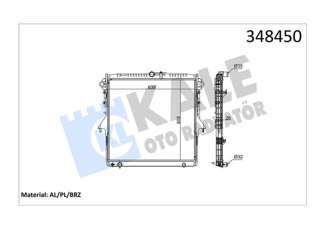 KALE MOTOR RADYATORU FORD RANGER 3.2 TDCI 11 MT KALINLIK 26 mm 5246502-5279614-AB398005AC OEM: 5246502-5279614-AB398005AC - KALE 348450 kodlu oto yedek parça