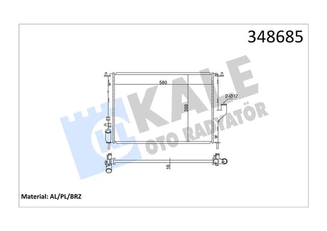 KALE MOTOR SU RADYATÖRÜ DACIA LOGAN 06 SANDERO 08 DUSTER 10 1.4 1.5dCİ 1.6 AC 585x408x22 8200735039-214100980R OEM: 8200735039-214100980R - KALE 348685 kodlu oto yedek parça