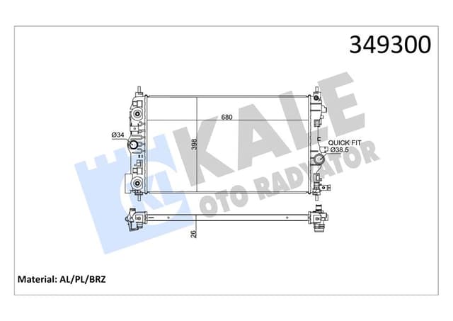 KALE RADYATÖR OTOMATİK ASTRA J-ZAFIRA TOURER C-CRUZE 1.4-1.6 AL/PL/BRZ 680x397x28 39074657-13311079-1300306 OEM: 39074657-13311079-1300306 - KALE 349300 kodlu oto yedek parça