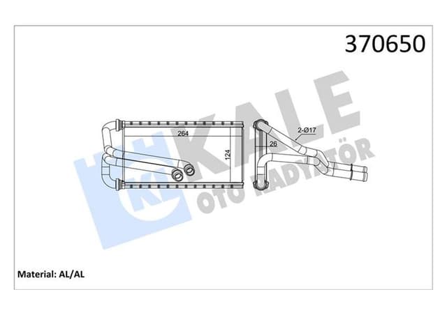 KALE KALORİFER RADYATÖRÜ FORD FOCUS IV 20 BORULU BRAZING AL/AL 124X264X26 JX6A18B539AA-5630087 OEM: JX6A18B539AA-5630087 - KALE 370650 kodlu oto yedek parça