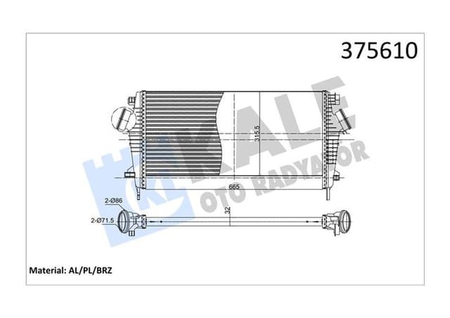 KALE TURBO RADYATÖRÜ INTERCOOLER OPEL INSIGNIA A 1.6 CDTI 15 B16DTH B16DTJ BRAZING 665X315.5X32 OTOMATİK 22829850 OEM: 22829850 - KALE 375610 kodlu oto yedek parça