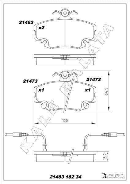 KALE-BALATA ÖN BALATA FİŞLİ RENAULT R9-R19-R21-CLIO I-II-MEGANE I-TWINGO-LOGAN-SANDERO-SOLENZA OEM: 7711130071-7701204833-WVA21404 - KALE 21463 182 34 ANS KD13 kodlu oto yedek parça