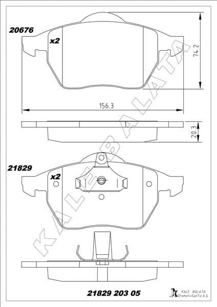 KALE-BALATA ÖN BALATA VECTRA B.2.0ı.2.5ı V6 96/7.03 SAAB 900 II 93/2.98 9.3 9.5 98-03 OEM: 1605036-9195146-1605912-1605966 - KALE 21829 203 05 ANS KD13 kodlu oto yedek parça