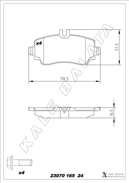 KALE-BALATA FREN BALATASI ON MERCEDES A-CLASS W168 99>04 OEM: A1684201420 - KALE 23070 165 24 MSH KD11 kodlu oto yedek parça